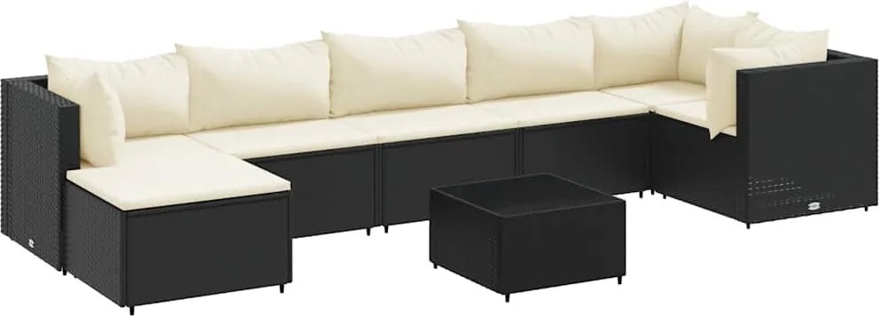 vidaXL 8 részes fekete polyrattan kerti ülőgarnitúra párnákkal