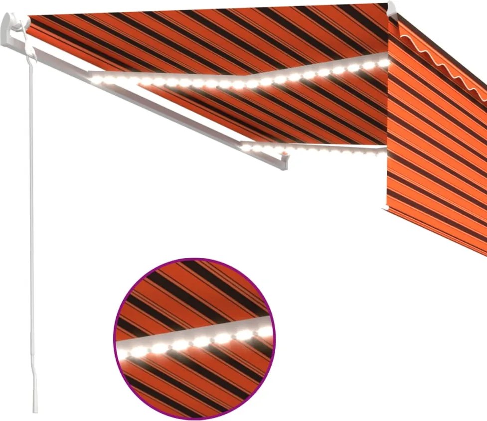Narancs-barna redőnyös, LED-es, szélérzékelős napellenző 4,5x3m