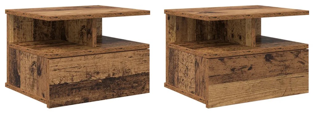 Falra Szerelhető Éjjeli Szekrények 2 db Régi fa 40x31x27 cm Reszelt Fa
