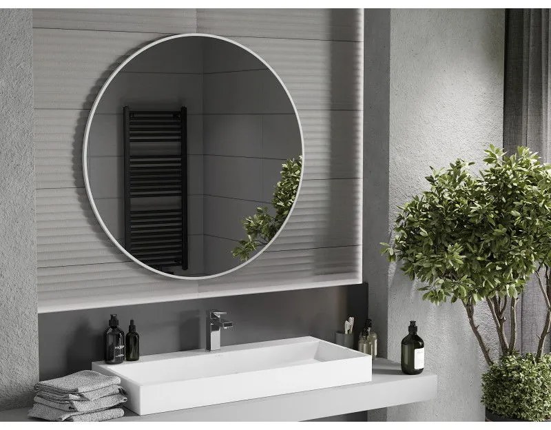 Mexen Loft, kerek fürdőszobai tükör 100 cm, keret színe fehér, 9850-100-100-000-20