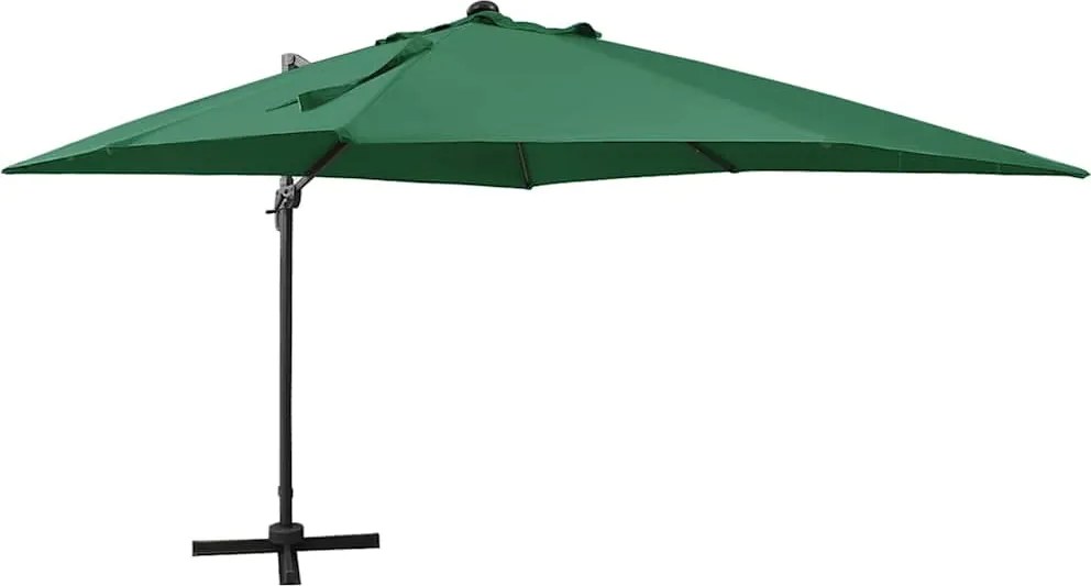 vidaXL zöld konzolos napernyő rúddal és LED-fényekkel 300 cm