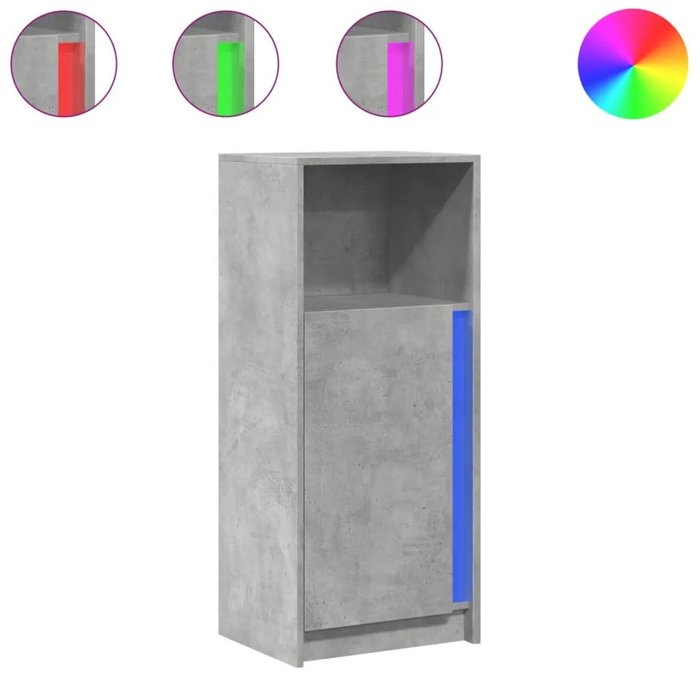betonszürke szerelt fa LED-es tálalószekrény 42,5 x 34 x 100 cm