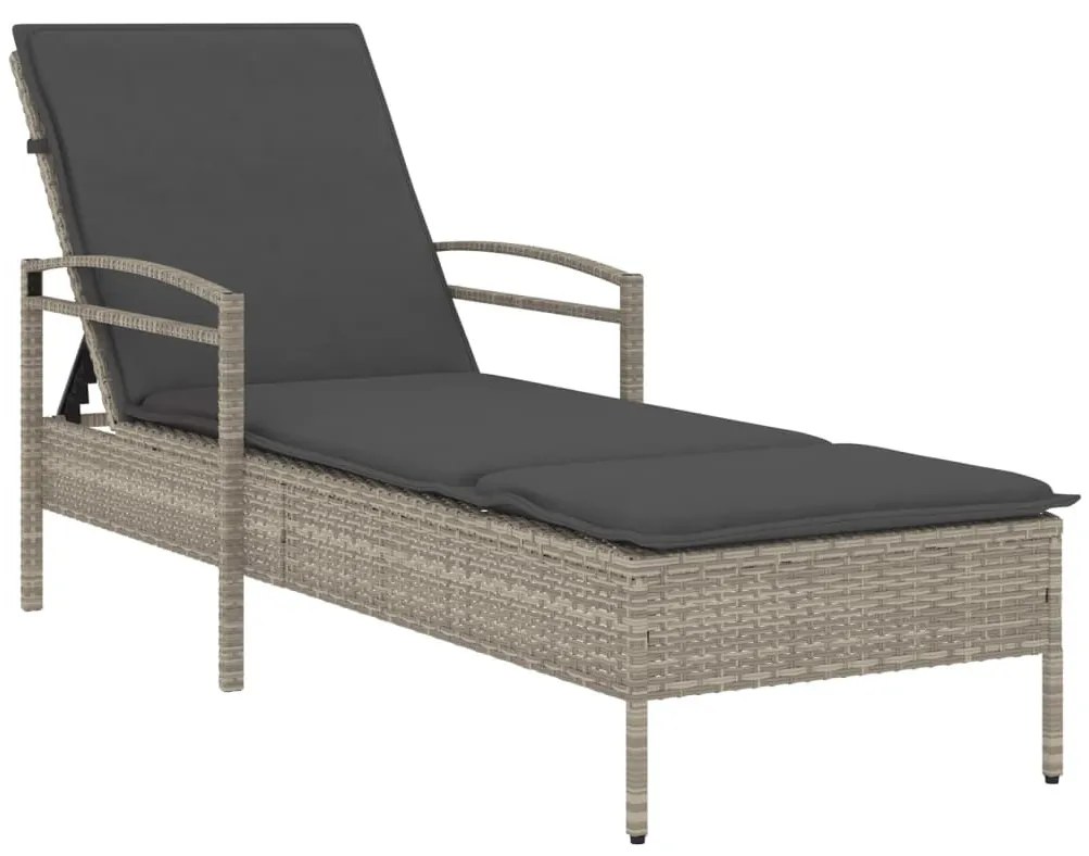 Világosszürke polyrattan napozóágy párnával 63x200x81 cm