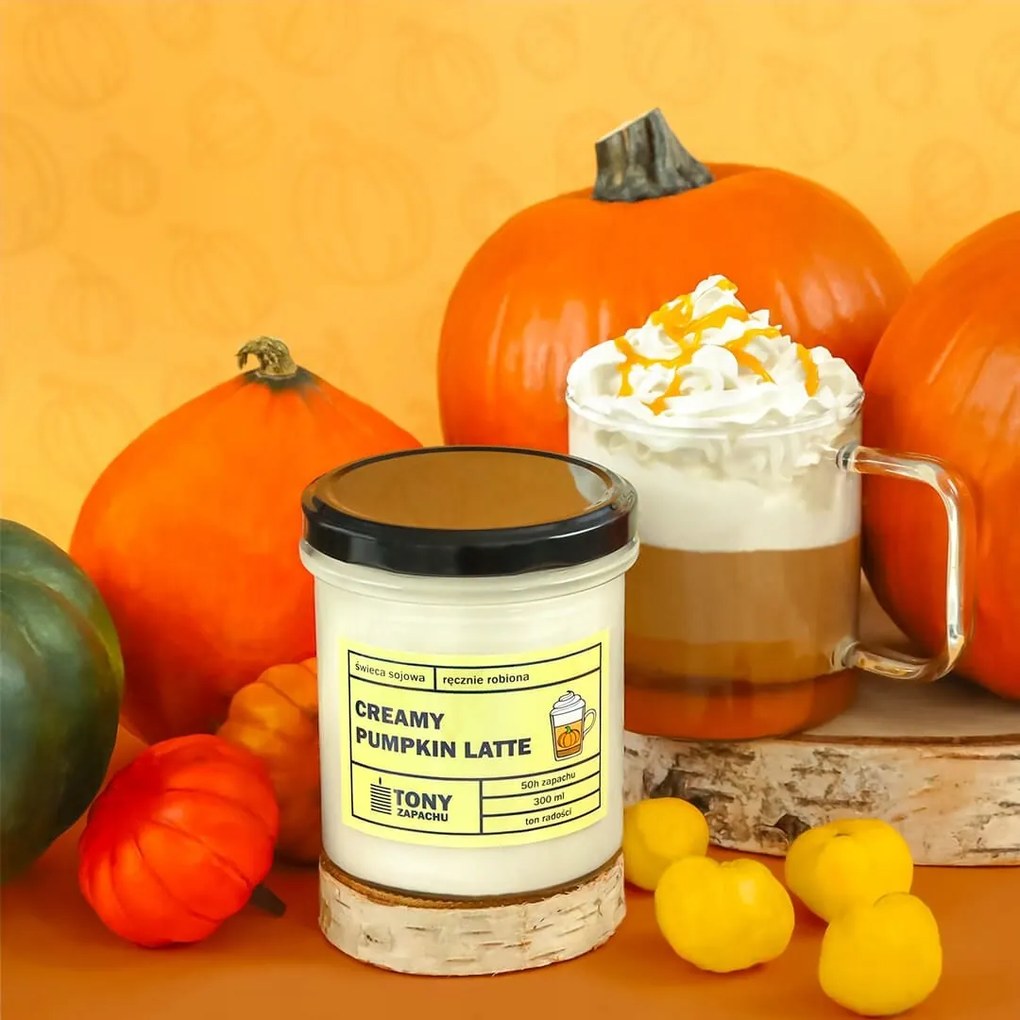 Természetes szója illatgyertya Creamy Pumpkin Latte ajándék tégelyben
