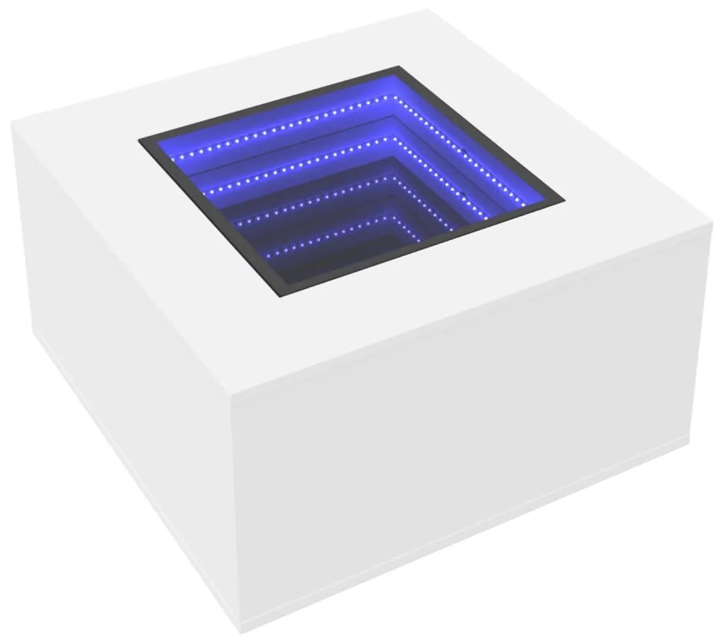 fehér szerelt fa dohányzóasztal LED-lámpákkal 60 x 60 x 40 cm