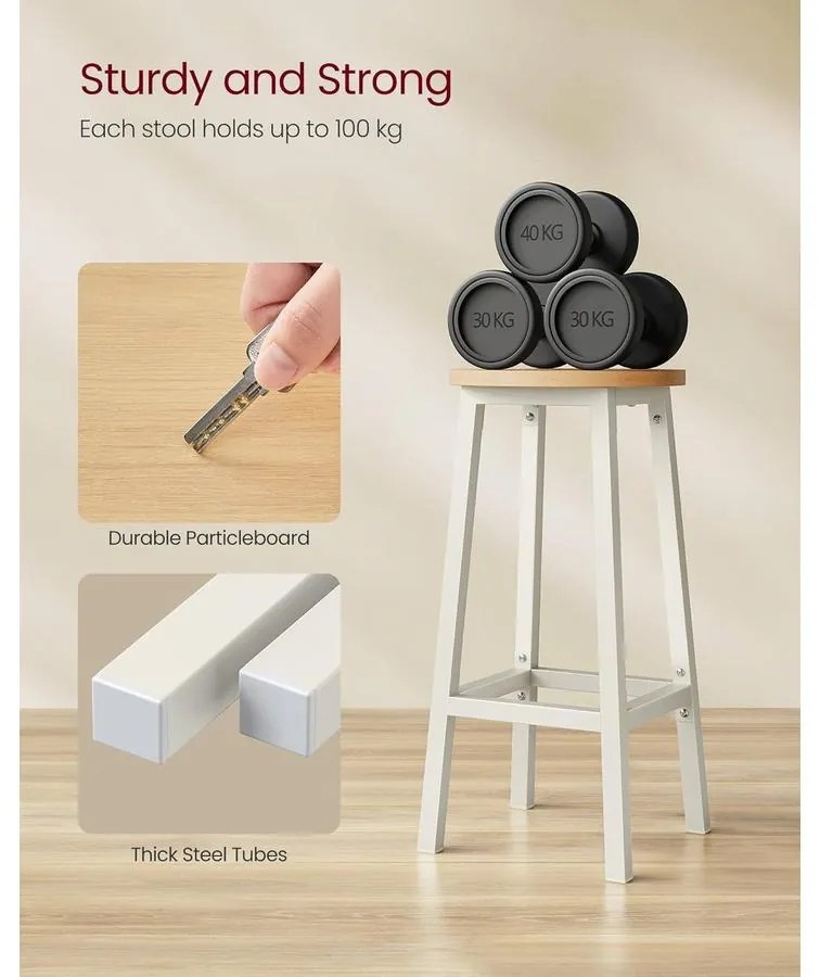 Bárszék szett, 2 db-os, konyhai bárszék,bézs és fehér tölgy színben