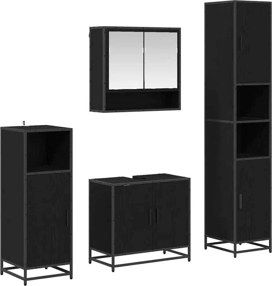 vidaXL Fürdőszoba bútor szett polcokkal 4 pcs Fekete tölgy Faanyag