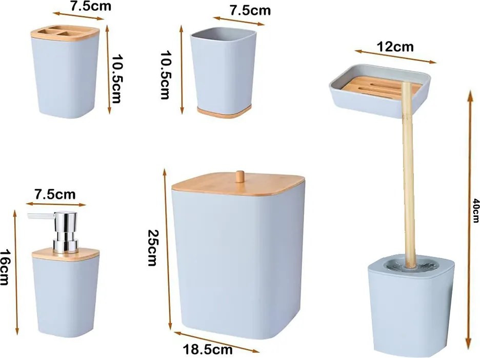Műanyag fürdőszobai szett BATHINO 6 db - több színben Szín: Fekete