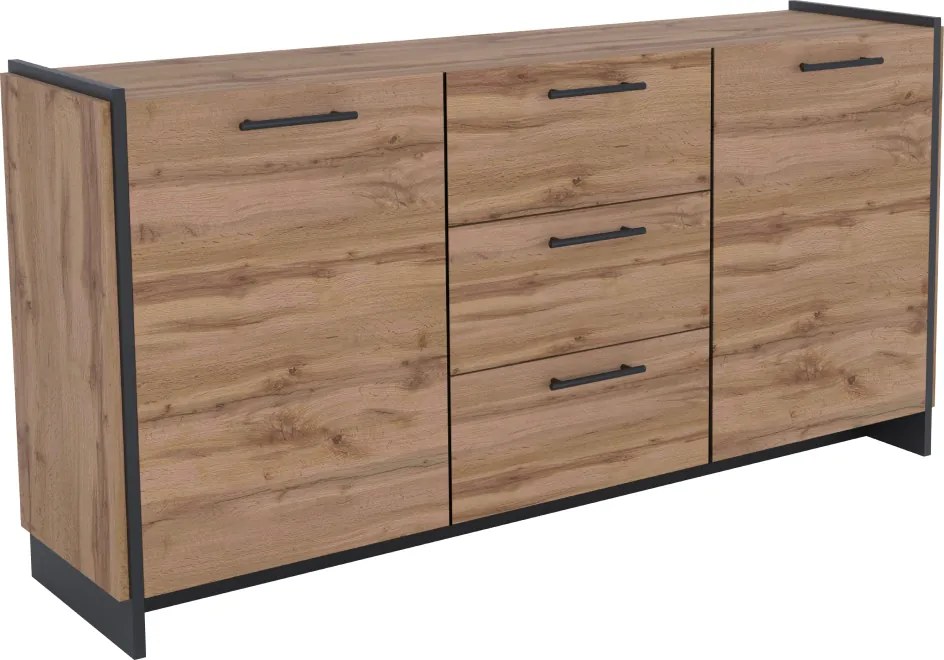 Komód, wotan tölgy/fekete, AMONI 2D3S