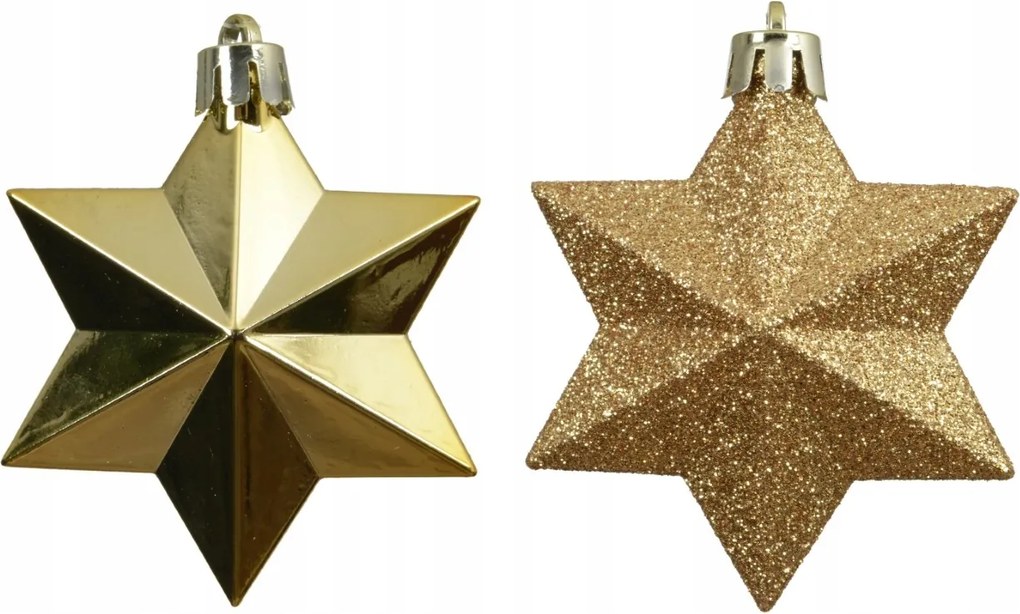 12 db-os karácsonyfadísz szett műanyag csillag arany 9x12,3cm gömbök