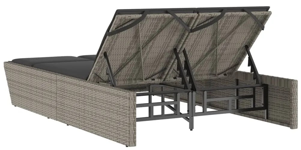 Szürke polyrattan dupla napozóágy párnával