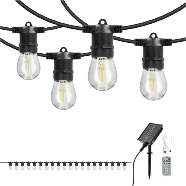 LED dimmelhető napelemes fényfüzér STARLIGHT NEO 20xE27/3,7V 2700K IP54 1200 mAh 11,5m + távirányító