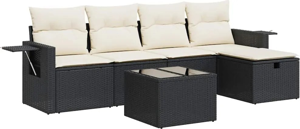 vidaXL 6 részes fekete polyrattan kerti ülőgarnitúra párnákkal