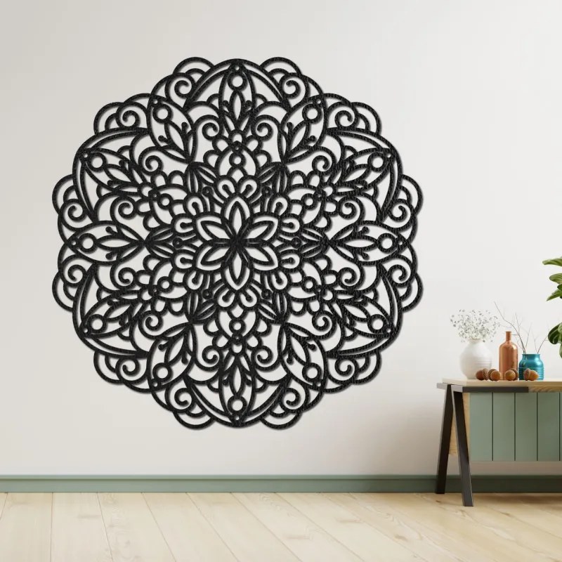 Fából készült mandala falra, virágdíszítéssel | MELLANY