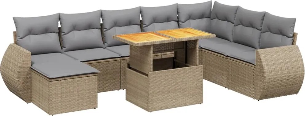 vidaXL 9 részes bézs polyrattan kerti ülőgarnitúra párnákkal