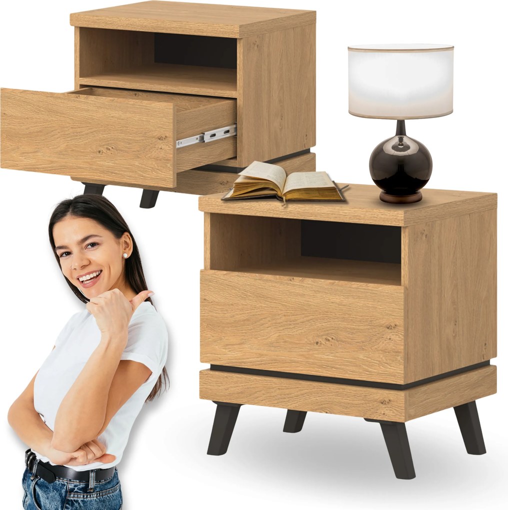 Éjjeliszekrény Loft Tölgy Fiókos 50 cm Cante Kicsi Hálószoba Szoba