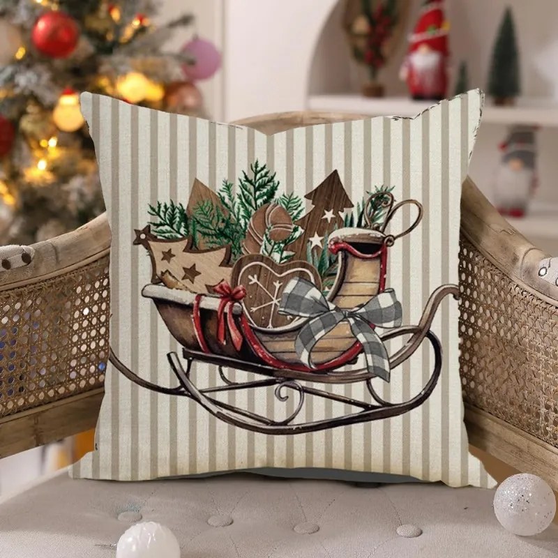 Karácsonyi párnahuzat SLEIGH 45x45 cm, bézs