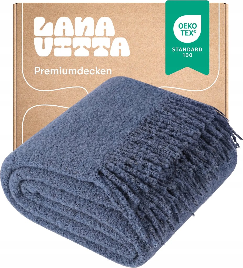 Boucle Premium ágytakaró Gyapjú pléd Kék 140х200 cm