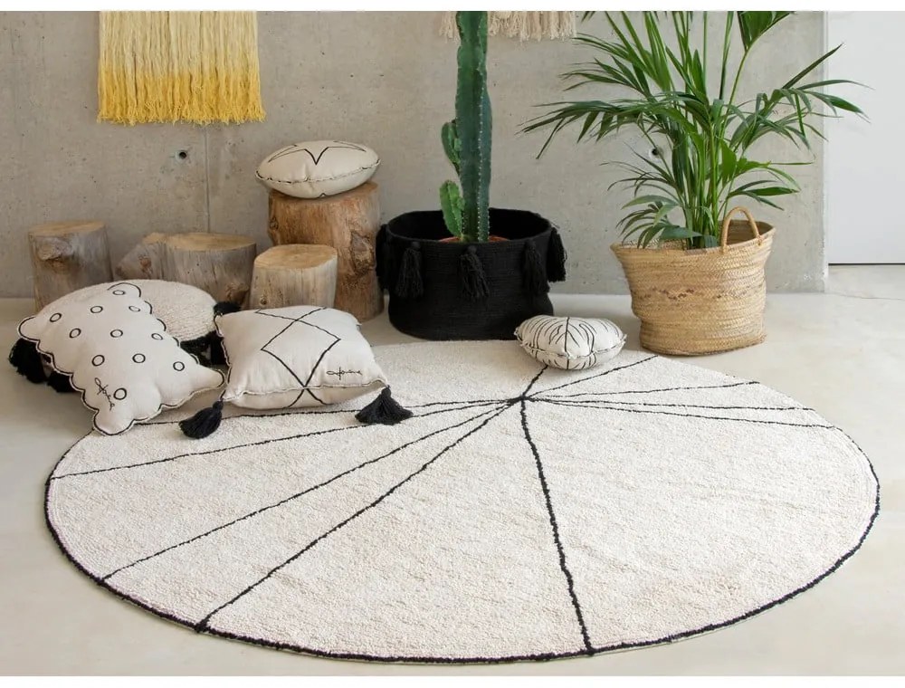 Krémszínű mosható kézi szövésű pamut kerek szőnyeg ø 160 cm Trace Beige – Lorena Canals