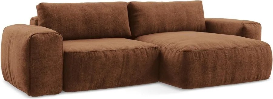 Terrakotta színű zsenília kinyitható sarokkanapé (jobb oldali-heverő résszel) Kuki – Makamii