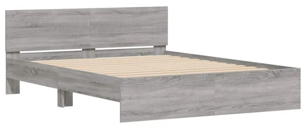 szürke sonoma színű ágykeret fejtámlával és LED-del 150x200 cm
