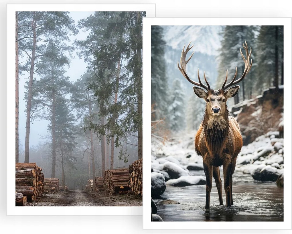 2 db-os kép szett 50x70 Téli Poszter Karácsonyi Tél Szarvas P2336