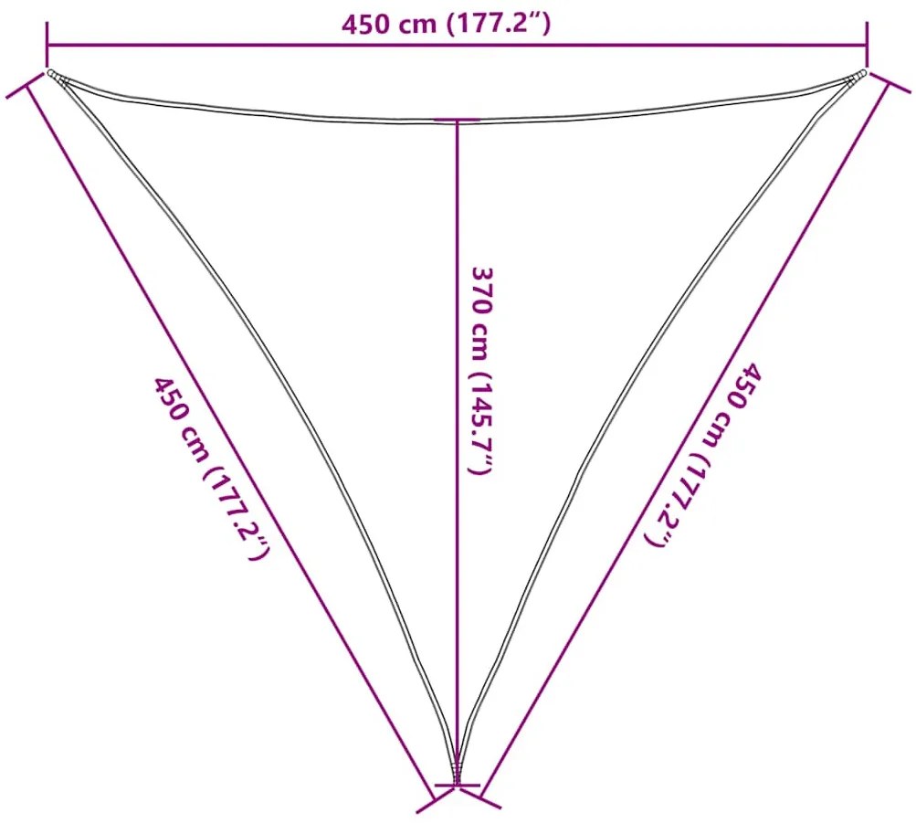 háromszög alakú HDPE napvitorla 160 g/m² 4,5x4,5x4,5 m