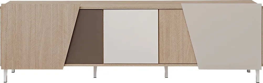 Miraza TV szekrény 180 cm - skandináv halszálka / bézs / fehér / barna