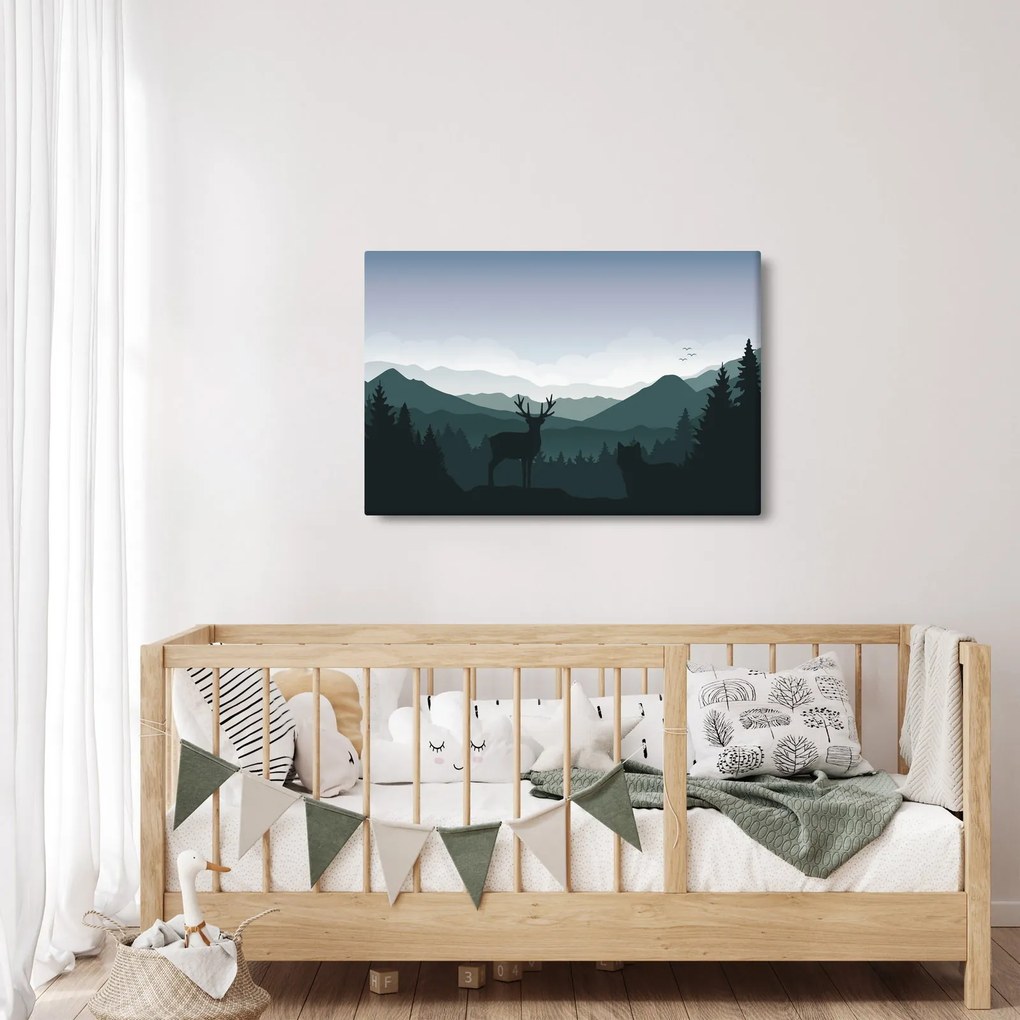 Kép - Szarvas farkassal a sziklák között (90x60 cm)