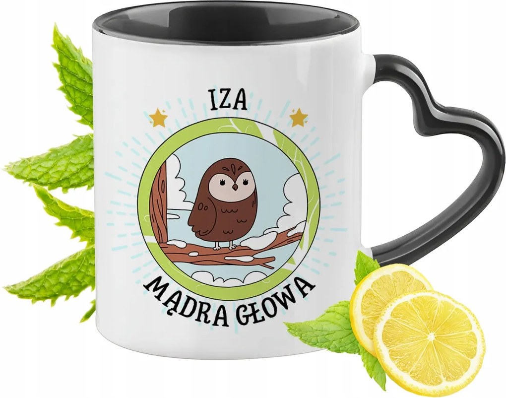 Fekete bögre szív alakú füllel Iza számára Ideális Ajándék