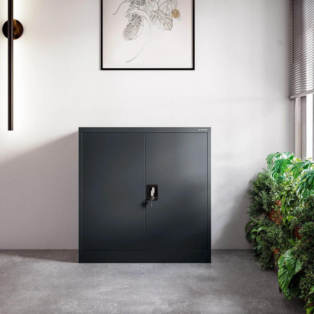 Alacsony fém irattartó szekrény BEATA, 900 x 930 x 400 mm, antracit