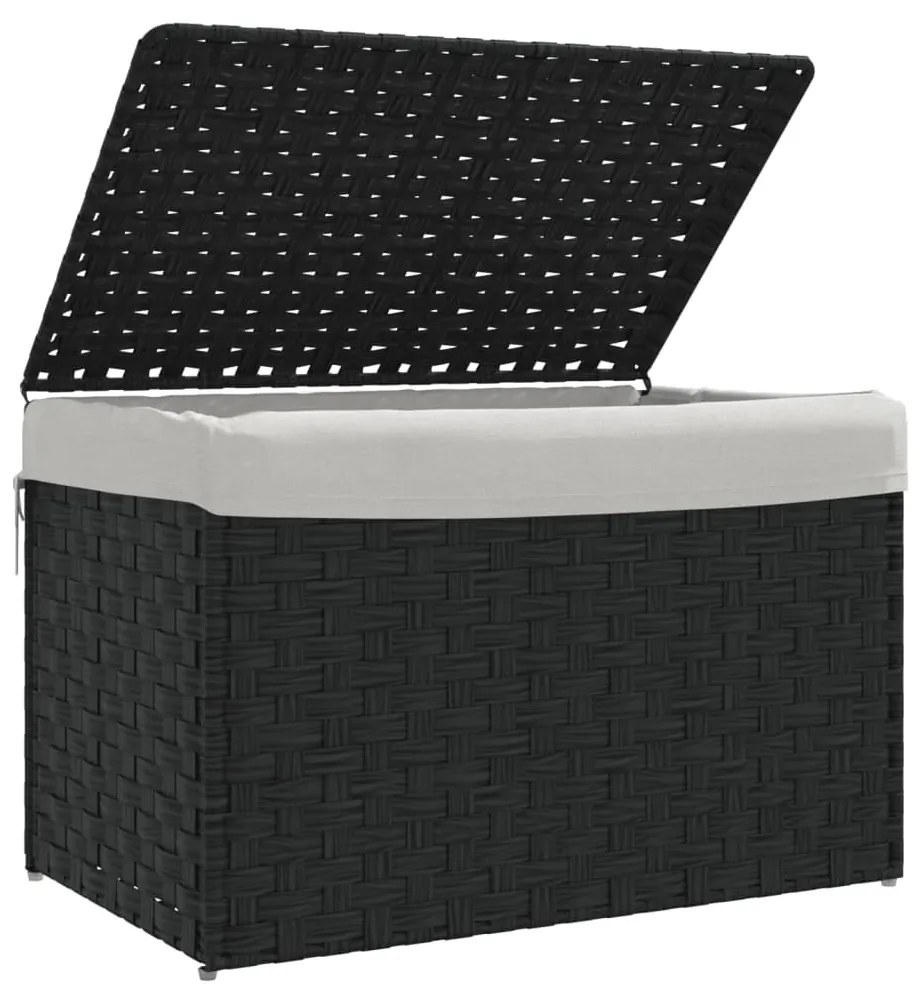 fekete polyrattan szennyeskosár fedéllel 55,5 x 35 x 34 cm