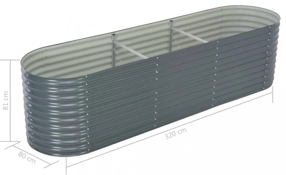 szürke horganyzott acél kerti magaságyás 320 x 80 x 81 cm
