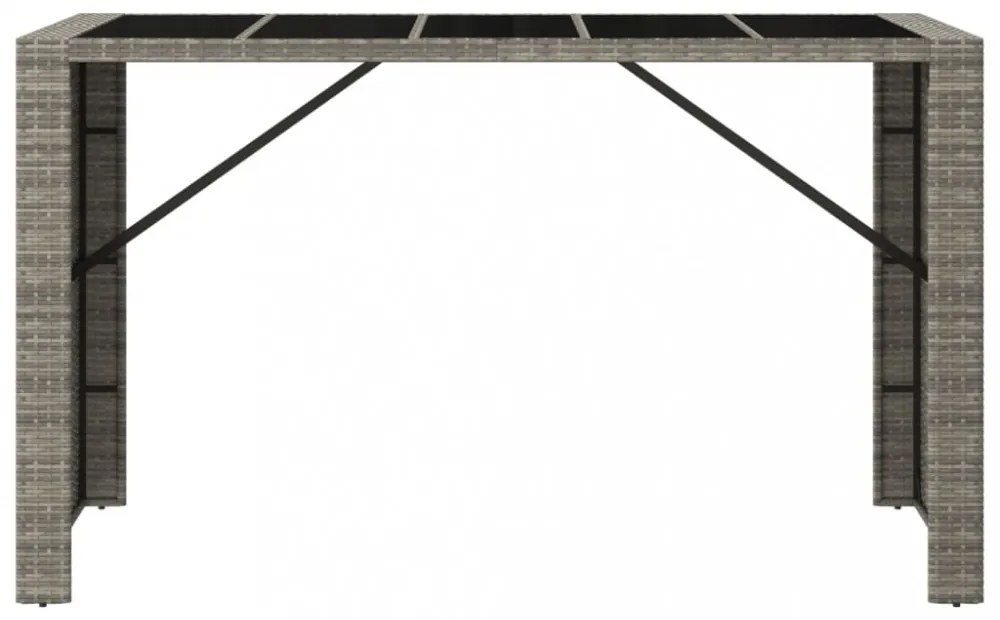 szürke polyrattan üveglapos kerti asztal 185 x 80 x 110 cm