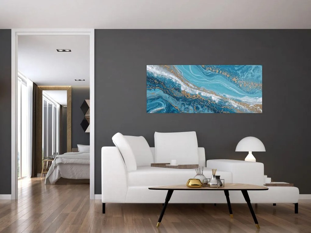 Kép - Világoskék márvány arannyal I. (120x50 cm)