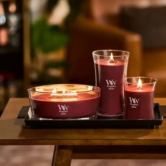 WoodWick Illatosító gyertya nagy vázában RougeOud, 609 g