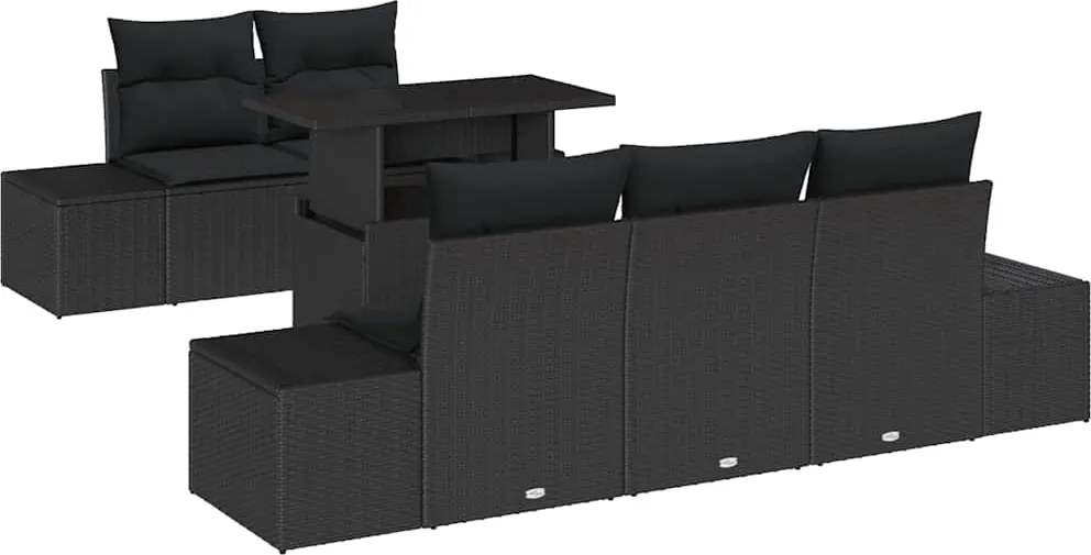 vidaXL Kerti Kanapé Szett 6 pcs Fekete polirattan & Porszórt acél