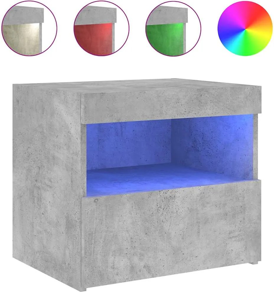 vidaXL betonszürke éjjeliszekrény LED-világítással 50 x 40 x 45 cm