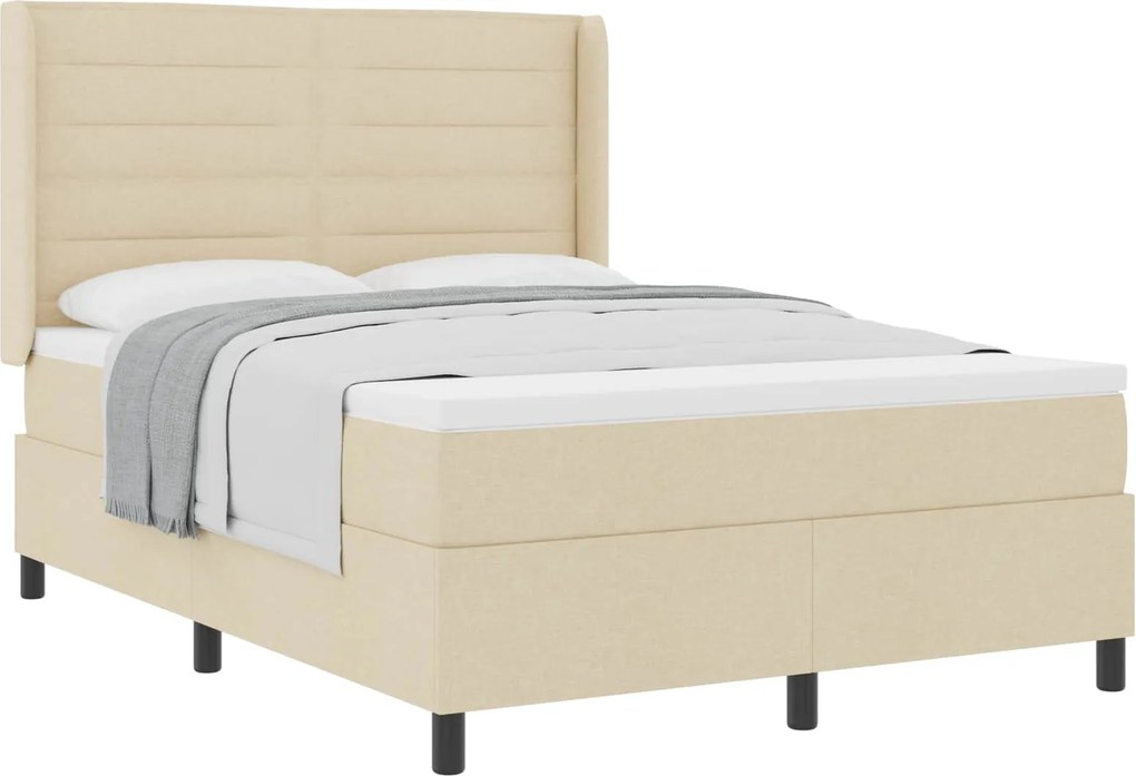 vidaXL Boxrugós ágy matracmal fejtámlával Krém 140 x 200 cm szövet