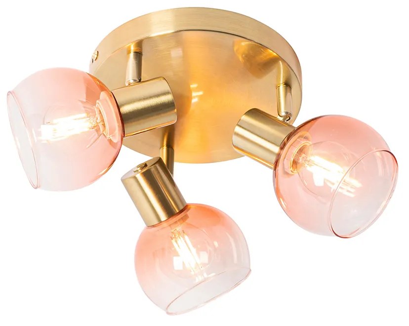 Art Deco mennyezeti spotlámpa arany rózsaszín üveggel 3-lámpás - Vidro