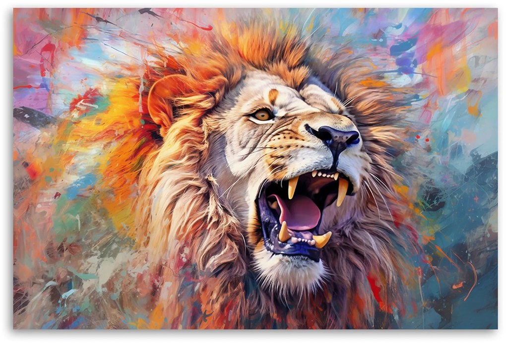 Gario Vászonkép Hatalmas oroszlán és színek Méret: 100 x 70 cm