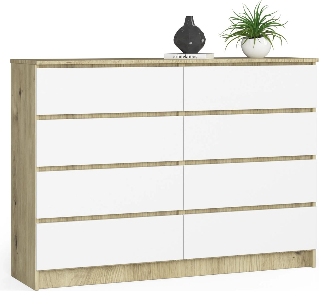 Komód szekrény K140 8 fiókos artisan-fehér Akd