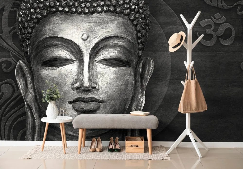 Öntapadó tapéta Buddha arca fekete fehérben