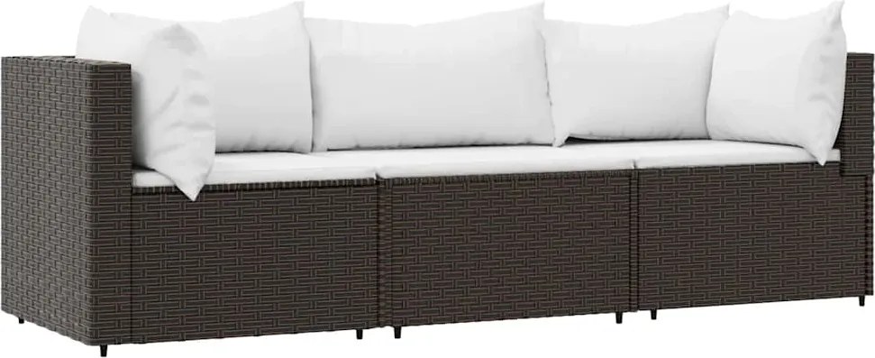 vidaXL 3 részes barna polyrattan kerti ülőgarnitúra párnával