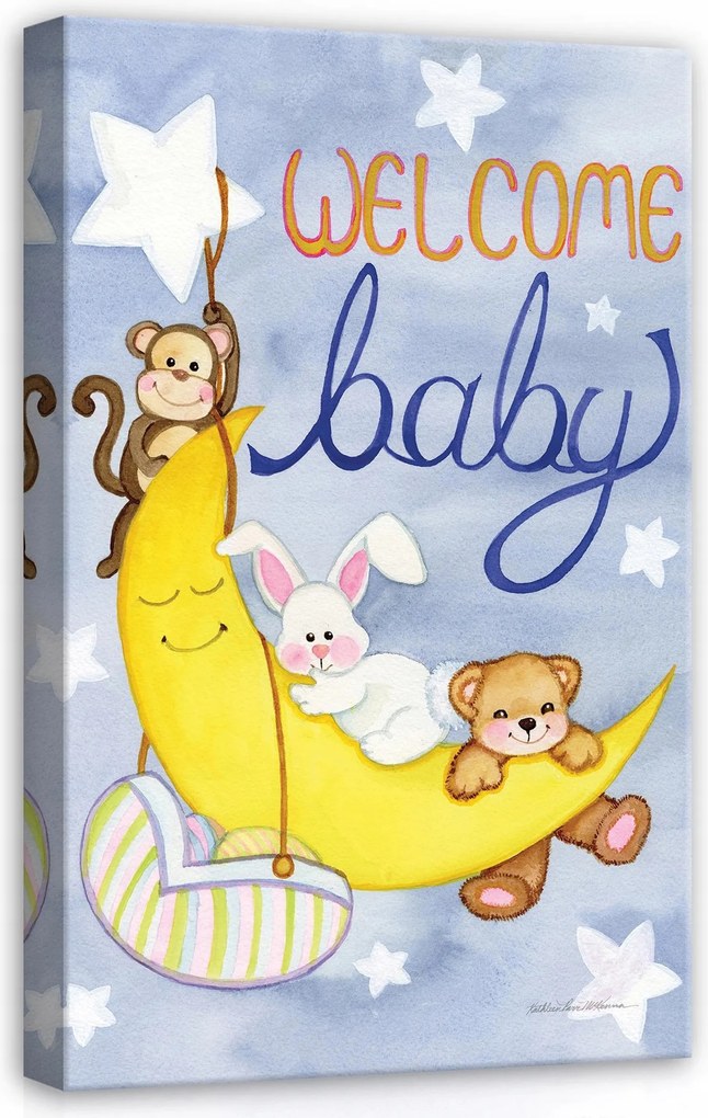 Vászonkép falikép kék sárga hold állat 40x60