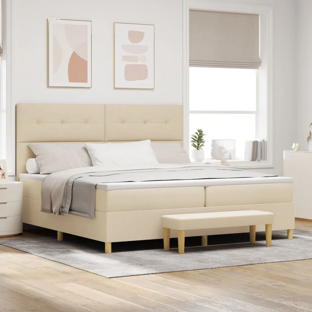 Boxspring Ágy Mattal és Pad Krém 200x200 cm Szövet