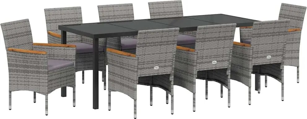 vidaXL Kert étkező szett párnával 9 pcs Szürke polirattan