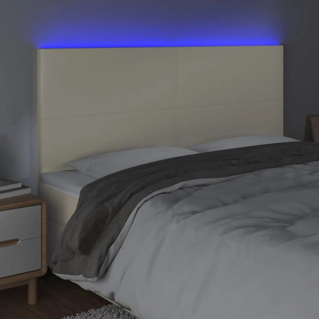 krémszínű műbőr LED-es fejtámla 160x5x118/128 cm