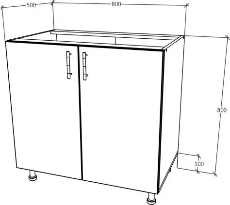 Benita 2 ajtós Alsó konyhaszekrény Antracit-Fehér 80x50x80 cm