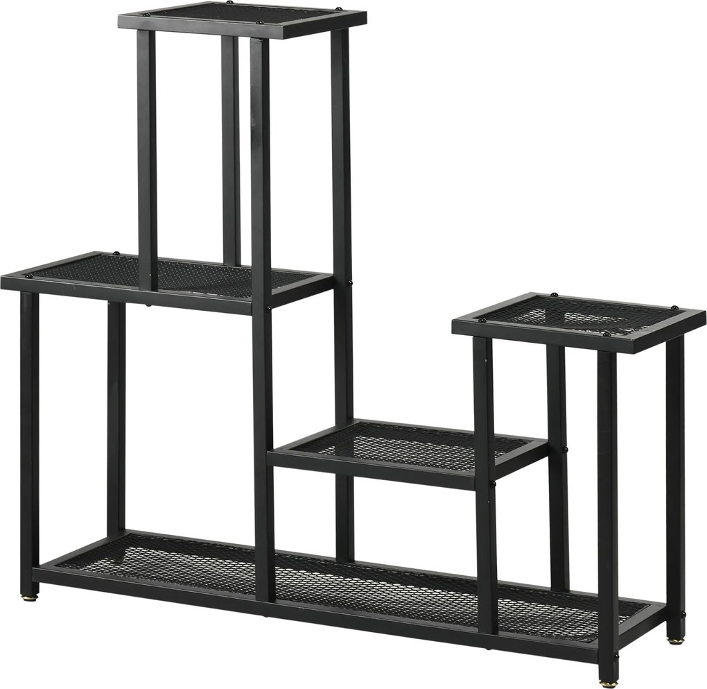 Outsunny 4-Szintes Virágtartó, 83cm Magas Virágállvány Belső és Külső Használatra, Fém Virágtartó, Többrétegű Virágtartó, Cserépállvány a Nappaliba, K